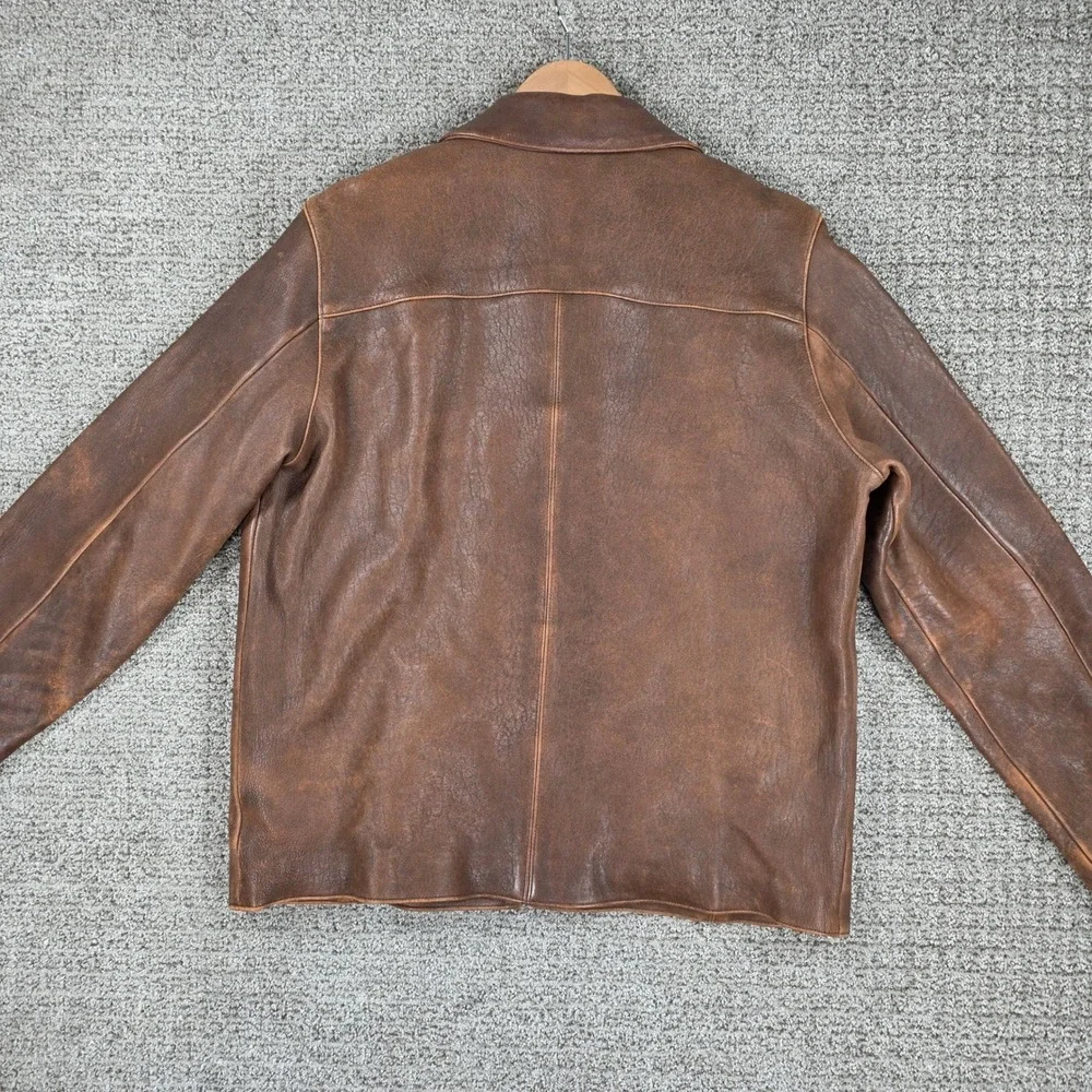 The Territory Ahead Mens Brown Distressed Leather Full Zip Bomber Jacket Large